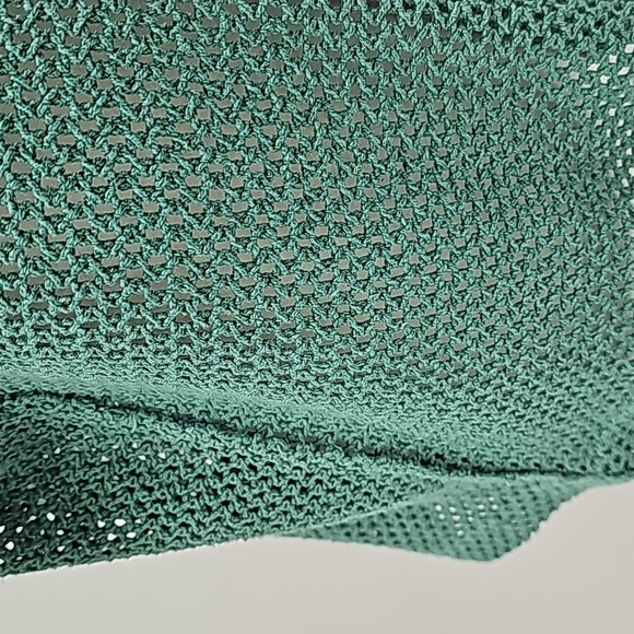 FP Green Open Knit Net Mesh Crew Neck Short Sleeve 100% Cotton T-shirt - Picture 6 of 13